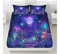 Sábana bajera ajustable psicodélica Universo Fantasía Luna Mariposa Seta 140 x 200 x 30 cm 3 piezas microfibra juego de ropa de cama con 2 fundas de almohada 80 x 80 cm sin sábana plana