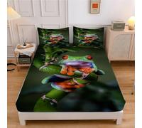 Sabana Bajera Ajustable Rana Sabanas 135 x 190 Animal Ropa de Cama, Protector Colchon Suave Cómoda con Bolsillo Profundo de 30 cm, y 2 Fundas de Almohada