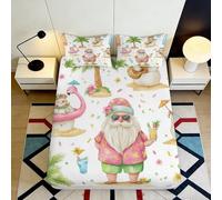 Sábana Bajera Ajustable Summer Santa 3D Impresa Microfibra Bolsillo Profundo Antideslizante Ropa de Cama Summer Santa Funda colchón Ajustable 200x200x25cm