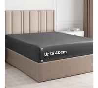 Sábana bajera ajustable tamaño King de 150 x 200 cm, 100 % satén de algodón, 400 hilos, sábana bajera extraprofunda para colchones de hasta 40 cm, suave, transpirable, sin arrugas, certificado
