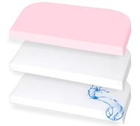 Sábana Bajera Ajustable X2 + Protector de colchón X1-50 x 89 cm, Compatible con Maxi, Midi, Boxspring, Comfort, Comfort Plus, 100% algodón (Blanco/Rosa, 50 x 89 cm)