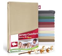 Sábana bajera ajustada Greenline Premium de Jersey 100% algodón Greenline Crema Champán 90-100x200 cm hasta 30 cm también para camas con somier, sábana bajera