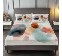 Sábana Bajera Beige Ajustable Cómoda Transpirable 90 x 190 cm, Juego de Cama Abstracto Acuarela Geométrico Sencillo Antideslizante Decorativo para Colchones de hasta 30 cm de Profundidad
