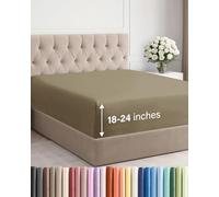 Sábana bajera California King única de lujo de hotel, ajustable con bolsillos extraprofundos, se adapta fácilmente a colchones de 45 a 60 cm, suave, sin arrugas, transpirable y cómoda, Caqui