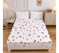 Sábana Bajera Cereza LindaDe 135x190x30cm, Minimalismo Sábanas Ajustables, Rojo Sábana Ajustable Suave Lavable Máquina para Todas Las Estaciones