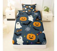 Sábana bajera con temática de Halloween, tamaño S, dulce calabaza, fantasma, decoración de dulces, 1 funda de almohada para dormitorio, juego de ropa de cama de Halloween para niños y niñas
