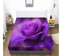 Sábana bajera de 140 x 190 cm Art Fantastique, funda de colchón de microfibra con estampado de flores botánicas rosas moradas con gran gorro de 30 cm, para colchón grueso