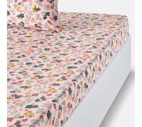 Sábana bajera de algodón lavado, Callas. Talla Cama 180cm (180x200cm). Color estampado fondo rosa