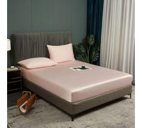 Sábana bajera de bambú 200x200 cm Rosa Antibacteriano Suave Sábana ajustada 100% bambú Fresco Juego de sábanas ajustadas para cama doble Liso Tela de lino para colchón alto con soporte de hasta 25-30