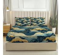 Sábana Bajera de Elástica 180 x 200 cm Microfibra Suave Respirable impresión Sábana Bajera Romance Rosas Juego De Té Lunares Azul Amarillo, Adecuada para Colchón de 25-30 cm