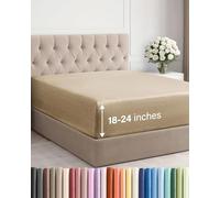 Sábana bajera doble única de lujo de hotel, ajustable con bolsillos extraprofundos, se adapta fácilmente a colchones de 45 a 60 cm, suave, sin arrugas, transpirable y cómoda, Marrón jaspeado