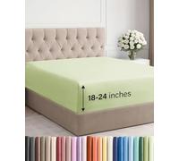 Sábana bajera doble única de lujo de hotel, ajustable con bolsillos extraprofundos, se adapta fácilmente a colchones de 45-60 cm, suave, sin arrugas, transpirable y cómoda, Verde salvia claro