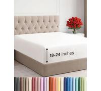 Sábana bajera doble única de lujo de hotel, ajustable con bolsillos extraprofundos, se adapta fácilmente a colchones de 45 a 60 cm, suave, sin arrugas, transpirable y cómoda, Blanco envejecido