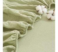 Sábana bajera ecológica de 100 % muselina de algodón 180 x 200 cm, suave, hipoalergénica, termorreguladora, color verde, para colchones de hasta 30 cm, ropa de cama perfecta para el verano