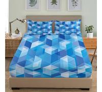 Sabana Bajera Elastica 135x190 cm GeometríA del Espacio SóLido Ajustable Bolsillo Profundo 30 cm, Microfibra Juego de Ropa de Cama Azul Hipoalergénico Antiarrugas para Niños y Niñas