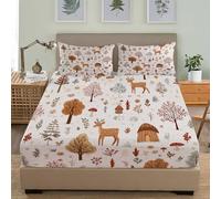 Sabana Bajera Elastica 150x190 cm Animales Y Plantas del Bosque Ajustable Bolsillo Profundo 30 cm, Microfibra Juego de Ropa de Cama De Color Claro Hipoalergénico Antiarrugas para Niños y Niñas
