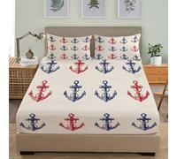 Sabana Bajera Elastica 200x200 cm Estampado de Ancla Marina Ajustable Bolsillo Profundo 30 cm, Microfibra Juego de Ropa de Cama Luz Hipoalergénico Antiarrugas para Niños y Niñas