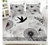 Sabana Bajera Elastica 200x200 cm Silueta De Colibrí Diente De LeóN Ajustable Bolsillo Profundo 30 cm, Microfibra Juego de Ropa de Cama Blanco Hipoalergénico Antiarrugas para Niños y Niñas