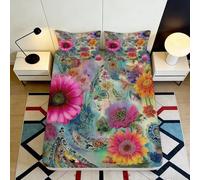 Sábana Bajera Estampado Floral 3D Microfibra Bolsillo Profundo Ropa de Cama Cubierta Ajustada Floral para Colchón Antideslizante Envolvente Completa 140x200x25cm