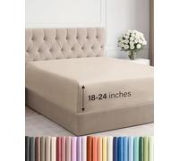 Sábana bajera extraprofunda tamaño Queen, sábana bajera individual de lujo de hotel, se adapta fácilmente a colchones de 18 a 24 pulgadas, ultrasuave, sin arrugas, con bolsillos extra profundos, fácil