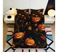 Sábana Bajera Fitted Sheet 3D Impresa Calabaza Microfibra Bolsillo Profundo Antideslizante Halloween Mattress Fitted Cover Ropa de Cama Dormitorio Adultos 90x200x25cm