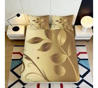 Sábana Bajera Fitted Sheet 3D Impresión Hoja Dorada Microfibra Bolsillo Profundo Funda de Colchón Hoja Dorada Antideslizante Lavable Dormitorio 160x200x25cm