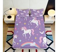Sábana Bajera Fitted Sheet 3D Unicornio Sueño Microfibra Borde Elástico Ropa de Cama Unicornio Mattress Fitted Cover Antideslizante Toda Edad 90x200x25cm
