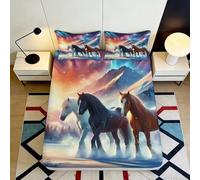 Sábana Bajera Fitted Sheet Caballo 3D Impresa Microfibra Bolsillo Profundo Antideslizante Juego de Cama Dormitorio Caballo Mattress Fitted Cover Lavable Total Todas Edades 200x200x25cm