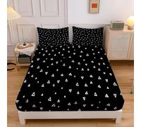 Sábana Bajera Geometría TriangularDe 150x200x30 cm, Minimalismo Sábanas Ajustables, Negro Sábana Ajustable Suave Lavable Máquina para Todas Las Estaciones