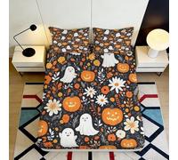 Sábana Bajera Halloween Calabaza Fantasma 3D Impresa Microfibra Antideslizante Bolsillo Profundo Ropa de Cama Protector de Colchón Halloween 160x200x25cm