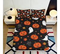 Sábana Bajera Halloween Calabaza Fantasma 3D Impresa Microfibra Bolsillo Profundo Antideslizante Cama Funda de Colchón Halloween 90x200x25cm