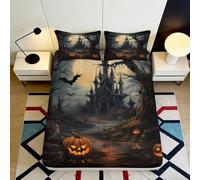 Sábana Bajera Impresa 3D Castillo De Halloween Microfibra Bolsillo Profundo Antideslizante Ropa De Cama Dormitorio Funda Colchón Halloween Lavable para Adultos 120x200x25cm