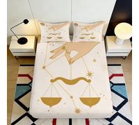 Sábana Bajera Impresa 3D Diseño Libra Microfibra Antideslizante Bolsillo Profundo Ropa Cama Dormitorio Libra Mattress Fitted Cover Adulto Lavable Envolvente 90x200x25cm
