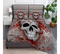 Sábana Bajera Impresas de Microfibra Suave Estampado De Calavera Gótica Suave Cómoda Transpirable Tela, Elástico en el Borde Bolsillo Profundo 30cm, 1350 x 190 cm, Gris