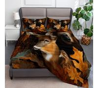 Sábana Bajera Impresas de Microfibra Suave Hojas De Ciervo Animal Suave Cómoda Transpirable Tela, Elástico en el Borde Bolsillo Profundo 30cm, 150 x 200 cm, Amarillo