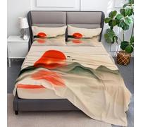 Sábana Bajera Impresas de Microfibra Suave Pintura De Paisaje Minimalista Suave Cómoda Transpirable Tela, Elástico en el Borde Bolsillo Profundo 30cm, 1350 x 190 cm, Crema