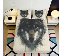 Sábana Bajera Impresión 3D Lobo Microfibra Bolsillo Profundo Antideslizante Ropa de Cama Funda de colchón Lobo Lavable 120x200x25cm
