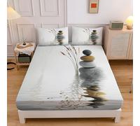 Sábana Bajera Impresión De La Superficie del Agua De La PiedraDe 135x190x30cm, Zen Sábanas Ajustables, Blanco Sábana Ajustable Suave Lavable Máquina para Todas Las Estaciones