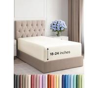 Sábana bajera individual única de lujo de hotel, ajustable con bolsillos extraprofundos, se adapta fácilmente a colchones de 45 a 60 cm, suave, sin arrugas, transpirable y cómoda, Blanco hueso