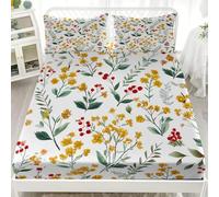 Sábana Bajera Juegos de Cama 90x190 cm con Elástica Bolsillo Profundo 30cm Plantas Y Flores Pintadas A Mano Individual Ajustables Protector De Colchón Suave Cómoda Blanco para Adolescentes y Adultos