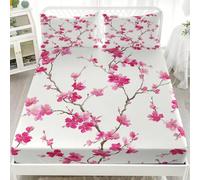 Sábana Bajera Juegos de Cama 90x190 cm Tema RomáNtico De Sakura Ajustables Protector De Colchón Suave Cómoda con Elástica Bolsillo Profundo 30 cm Blanco para Adolescentes y Adultos