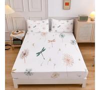 Sábana Bajera Libélula Diente De LeónDe 90x190x30 cm, Minimalismo Sábanas Ajustables, Blanco Sábana Ajustable Suave Lavable Máquina para Todas Las Estaciones