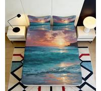 Sábana Bajera Mar 3D Impresa Microfibra Fondo Extra Profundo Antideslizante Ropa de Cama Cubierta de Colchón Mar Fitted Sheet Lavable Adultos 90x200x25cm