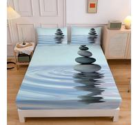 Sábana Bajera Ondulaciones De Agua En Las PiedrasDe 180x200x30cm, Zen Sábanas Ajustables, Azul Claro Sábana Ajustable Suave Lavable Máquina para Todas Las Estaciones