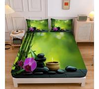 Sábana Bajera Orquídea De Piedra De BambúDe 90x190x30 cm, Zen Sábanas Ajustables, Verde Sábana Ajustable Suave Lavable Máquina para Todas Las Estaciones