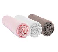 Sábana Bajera Ovalada para moisés de 32 x 72 cm, Color Rosa, Blanco y Topo, 100% bambú, Compatible con colchón Ovalado para capazo, capazo, moisés, Oeko Tex | Fabricado en Europa |