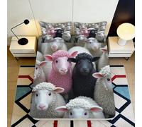 Sábana Bajera ovejas impresión 3D Microfibra Bolsillo Profundo Antideslizante Funda colchón ovejas Dobladillo elástico Lavable para Dormitorio 140x200x25cm