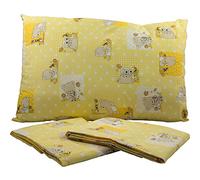 Sábana bajera para cuna con elástico Mafalda para colchón de 65 x 130 cm - Tela estampada - Colores: Rosa/Azul/Verde, diseño de oso - Fabricada en Italia amarillo