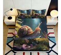 Sábana Bajera patrón Caracol 3D Impreso Microfibra Bolsillo Profundo Ropa de Cama Cubierta Ajustada colchón Caracol Antideslizante 200x200x25cm