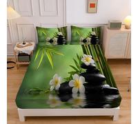 Sábana Bajera Piedra De BambúDe 150x200x30 cm, Zen Sábanas Ajustables, Verde Sábana Ajustable Suave Lavable Máquina para Todas Las Estaciones